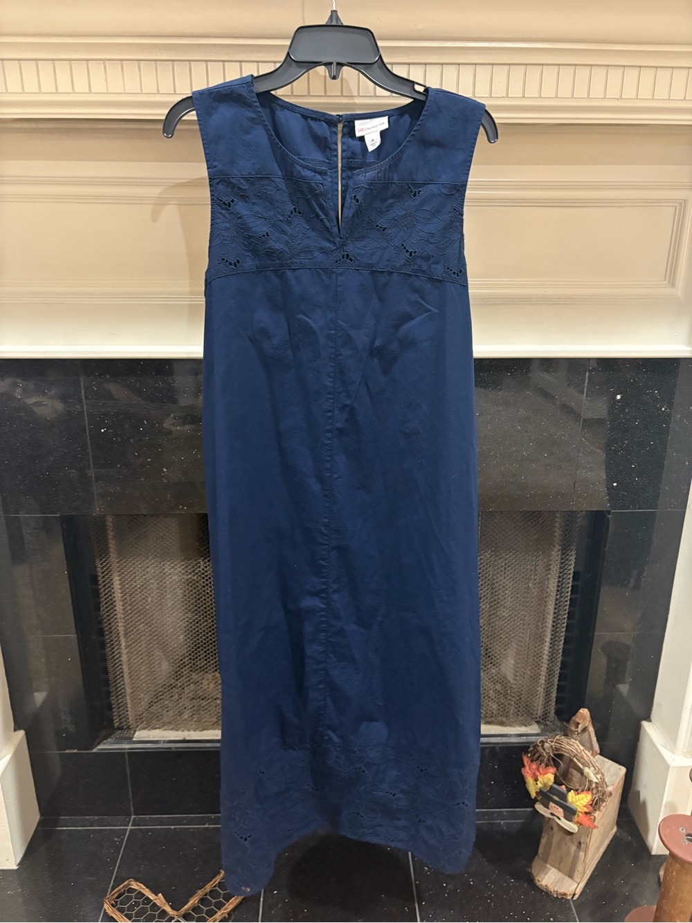 Vintage Liz Claiborne Navy Eyelet Sleeveless MIDI Dress